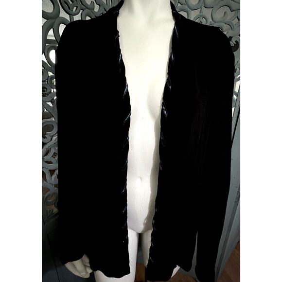 CHICO'S Travelers Open Front Cardigan-Slinky Black Knit w/Blue Ribbon-L/S Size 3 - Picture 1 of 7